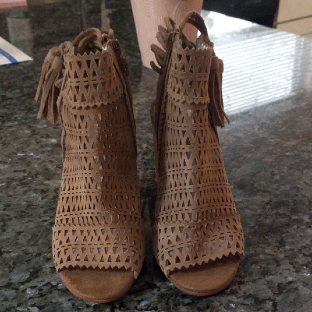 Jeffrey Campbell Tan Peep-Toe Ankle Boots